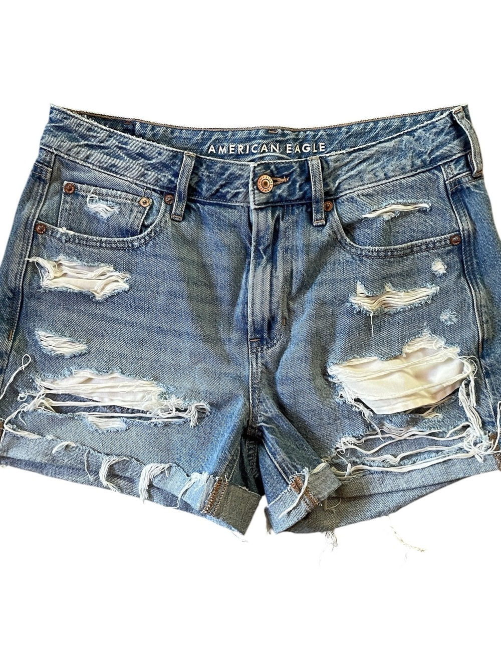 American Eagle Outfitters Ripped Denim Jean Shorts - Blue Distressed Featival